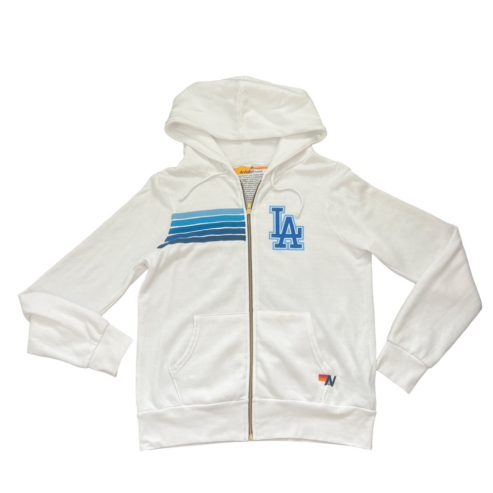 Aviator Nation Dodgers White Hoodie with Blue Accents